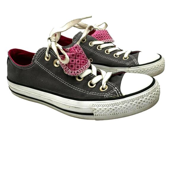 CONVERSE Womens 7 All Star Chuck Taylor Double Tongue Gray Pink Low Top Sneakers - Picture 1 of 7